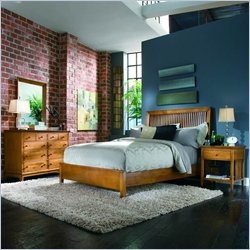 American Drew Sterling Pointe Wood Slat Bed in Maple 5 Piece Bedroom Set
