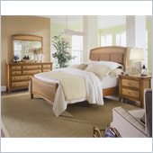 American Drew Antigua Upholstered Panel Bed 4 Piece Bedroom Set in Toasted Almond