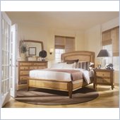 American Drew Antigua Wood Low Profile Panel Bed 4 Piece Bedroom Set in Toasted Almond