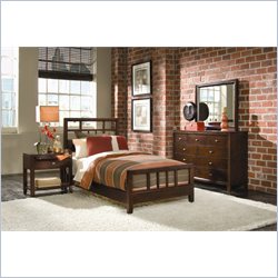 American Drew Tribecca Modern Wood Slat Bed 4 Piece Bedroom Set in Root Beer Finish