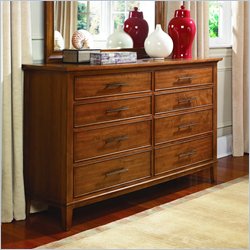 American Drew Valley 8 Drawer Double Dresser in Honey Brown Finish