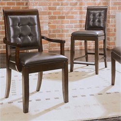 American Drew Tribecca Upholstered Leather Casual Arm Chair in Root Beer Finish