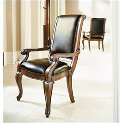 American Drew Bob Mackie Leather Formal Arm Chair in Burnished Nutmeg Finish