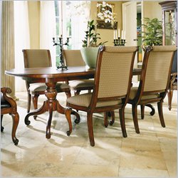 American Drew Bob Mackie Double Pedestal Formal Dining Table in Burnished Nutmeg Brown Finish