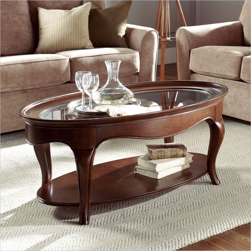 American Drew Cherry Grove Oval Cocktail Table - Glass Top