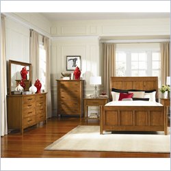 American Drew Valley Sleigh Bed 4 Piece Bedroom Set in Honey Brown