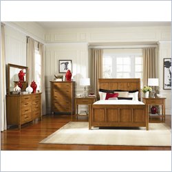 American Drew Valley Sleigh Bed 6 Piece Bedroom Set in Honey Brown