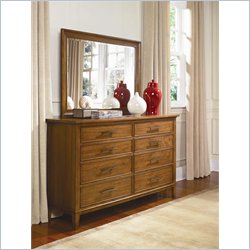 American Drew Valley Honey Brown 8 Drawer Double Dresser with Mirror Best Price