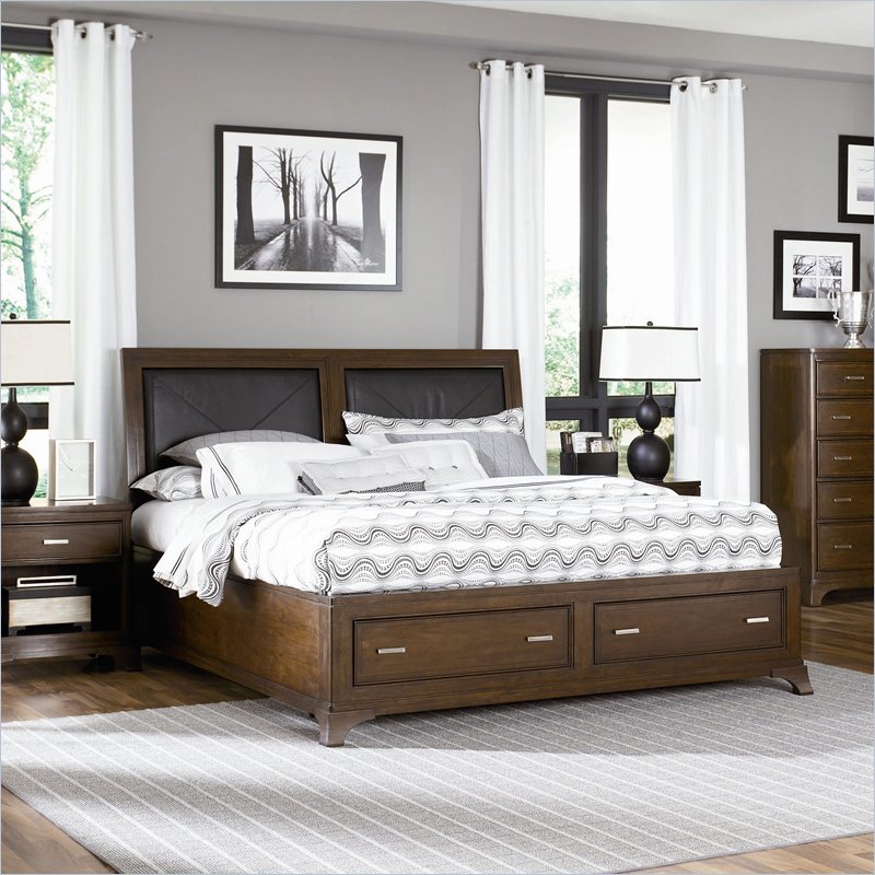 American Drew Essex Leather Accent King Bed in Mink