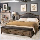 American Drew Americana Home Leather Bench Bed in Khaki Oak