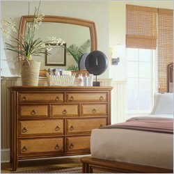 American Drew Antigua Tall 9 Drawer Double Dresser and Mirror Set in Toasted Almond Best Price