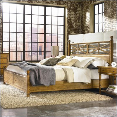 American Drew Americana Home Low Poster Bed in Warm Khaki Oak