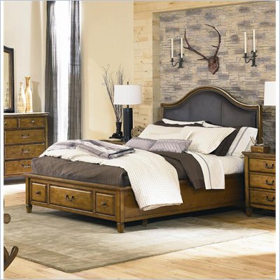 American Drew Americana Home Leather Platform Bed in Khaki Oak