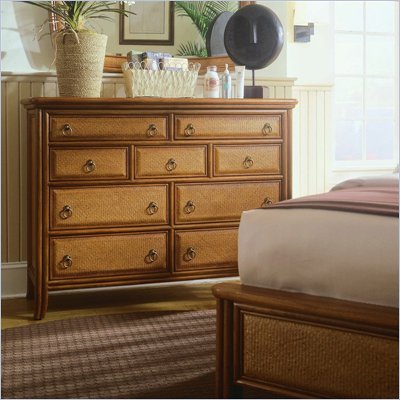 American Drew Antigua 9 Drawer Double Dresser in Toasted Almond