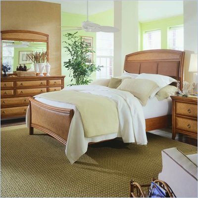 American Drew Antigua Upholstered Panel Bed 5 Piece Bedroom Set in Toasted Almond