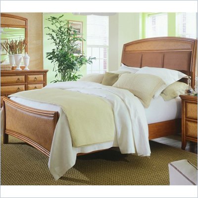 American Drew Antigua Upholstered Panel Bed 3 Piece Bedroom Set in Toasted Almond