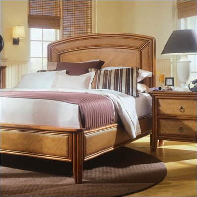 American Drew Antigua Low Profile Wood Panel Bed 2 Piece Bedroom Set in Toasted Almond