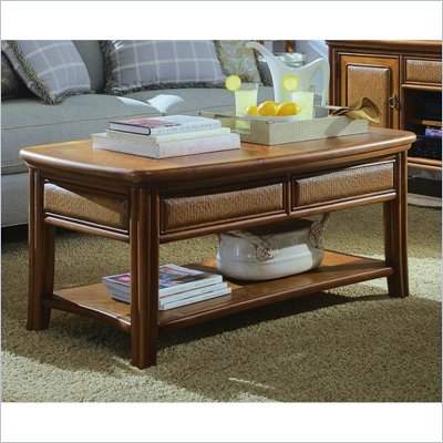 American Drew Antigua Rectangular Wood Top Cocktail Table in Almond Finish