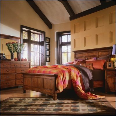 American Drew Beacon Ridge Wood Panel Bed 5 Piece Bedroom Set in Rustic Pecan