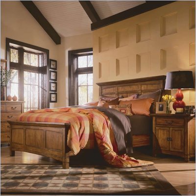 American Drew Beacon Ridge Wood Panel Bed 2 Piece Bedroom Set in Rustic Pecan