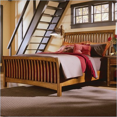 American Drew Beacon Ridge Wood Slat Bed 2 Piece Bedroom Set in Rustic Pecan