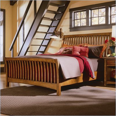 American Drew Beacon Ridge Wood Slat Bed in Rustic Pecan Finish
