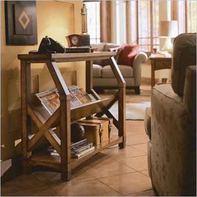 American Drew Beacon Ridge Slanted Bookcase in Rustic Pecan Finish