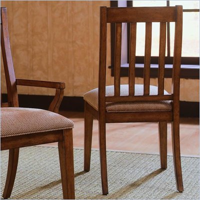 American Drew Beacon Ridge Splat Back Fabric Casual Side Chair in Rustic Pecan Finish