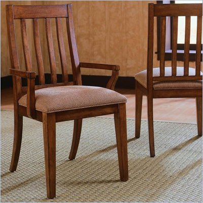 American Drew Beacon Ridge Splat Back Fabric Casual Arm Chair in Rustic Pecan Finish