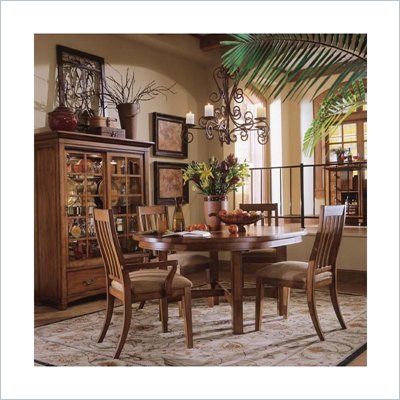 American Drew Beacon Ridge Round Casual Dining Set in Rustic Pecan Finish