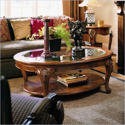American Drew Bob Mackie Oval Glass Top Coffee Table