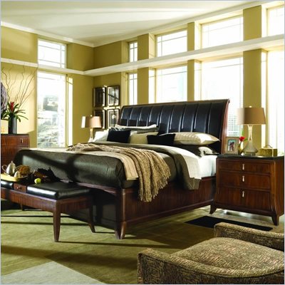 American Drew Bob Mackie Signature Wood Sleigh Bed 3 Piece Bedroom Set in Rosewood