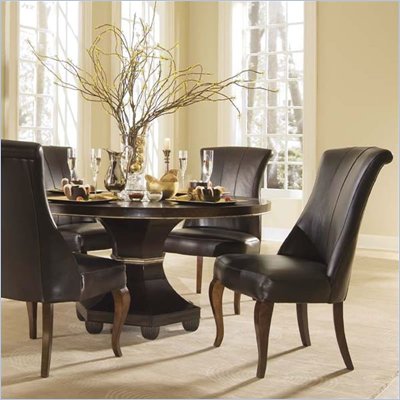 American Drew Bob Mackie Signature Feather Round Casual Dining Table in Dark Cherry Finish