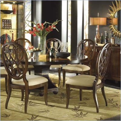 American Drew Bob Mackie Signature Round Ribbon Casual Dining Table in Dark Cherry Finish