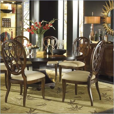 American Drew Bob Mackie Signature Round Casual Dining Set in Dark Cherry Finish
