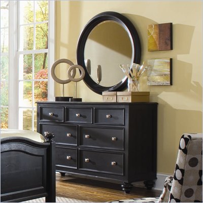 American Drew Camden Round Mirror and Dresser Set in Black