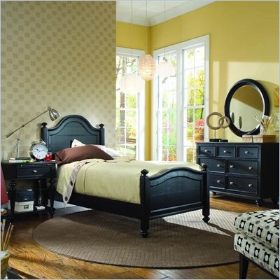 American Drew Camden Black Wood Panel Bed 5 Piece Bedroom Set