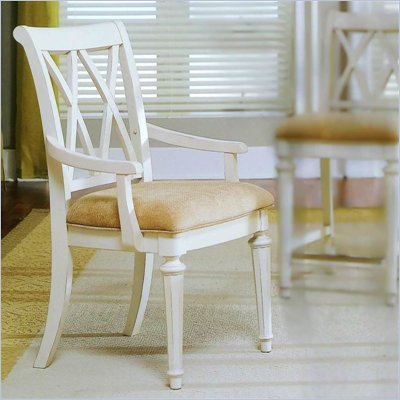 American Drew Camden Splat Back Fabric Casual Arm Chair in Antique White Finish