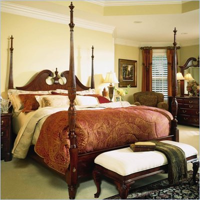 Wooden  Frames on Cherry Grove Pediment Wood Poster Bed 4 Piece Bedroom Set In Antique