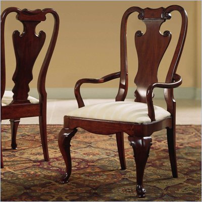American Drew Cherry Grove Splat Back Fabric Formal Arm Chair in Classic Antique Cherry