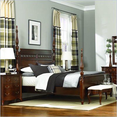 American Drew Cherry Grove King Poster Bed in Mid Tone Brown