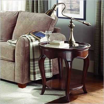 American Drew Cherry Grove Oval Glass Top End Table in Mid Tone Brown