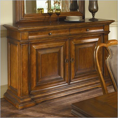 American Drew European Traditions Wood Top Credenza in Distressed Rustic Cherry