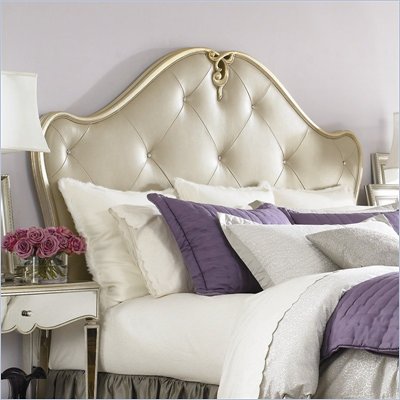 American Drew Jessica McClintock Couture Leather Panel Headboard in Silver Leaf
