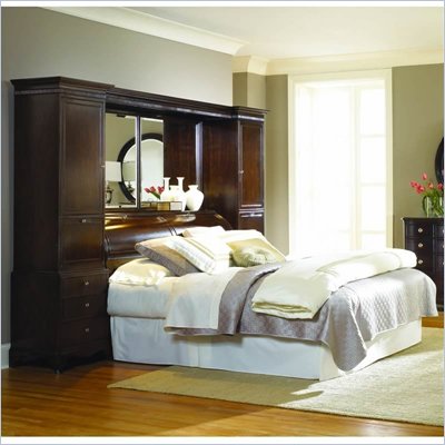 American Drew Sonata Bookcase Storage Headboard Set in Dark Merlot Finish