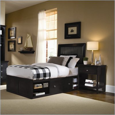 American Drew Sterling Pointe Wood Storage Platform Bed in Black 2 Piece Bedroom Set