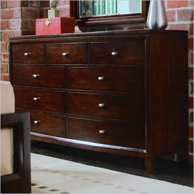 American Drew Tribecca 9 Drawer Double Dresser in Root Beer Finish