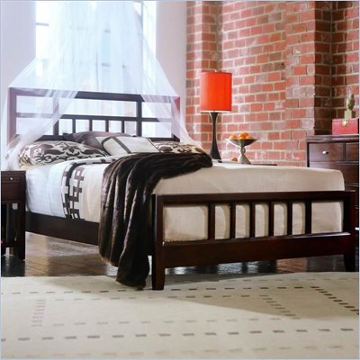 American Drew Tribecca Modern Wood Slat Bed 3 Piece Bedroom Set in Root Beer Finish