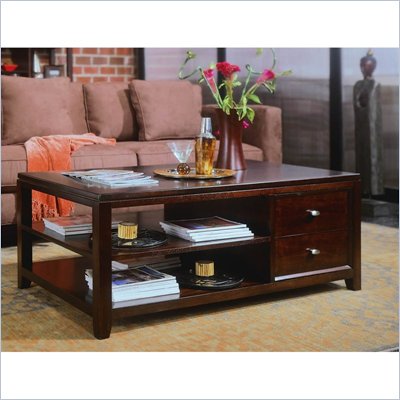 American Drew Tribecca Wood Top Rectangle Coffee Table in Dark Root Beer Finish