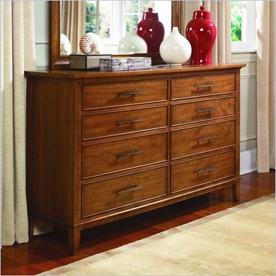 American Drew Valley 8 Drawer Double Dresser in Honey Brown Finish